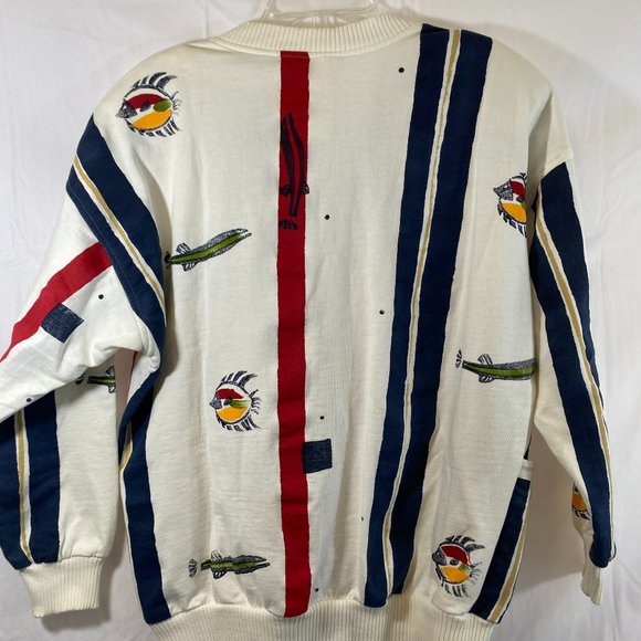 Play Alegre Nautical Print Ivory Long Sleeve Cardigan Sweater EUC Women One Size - Picture 2 of 14